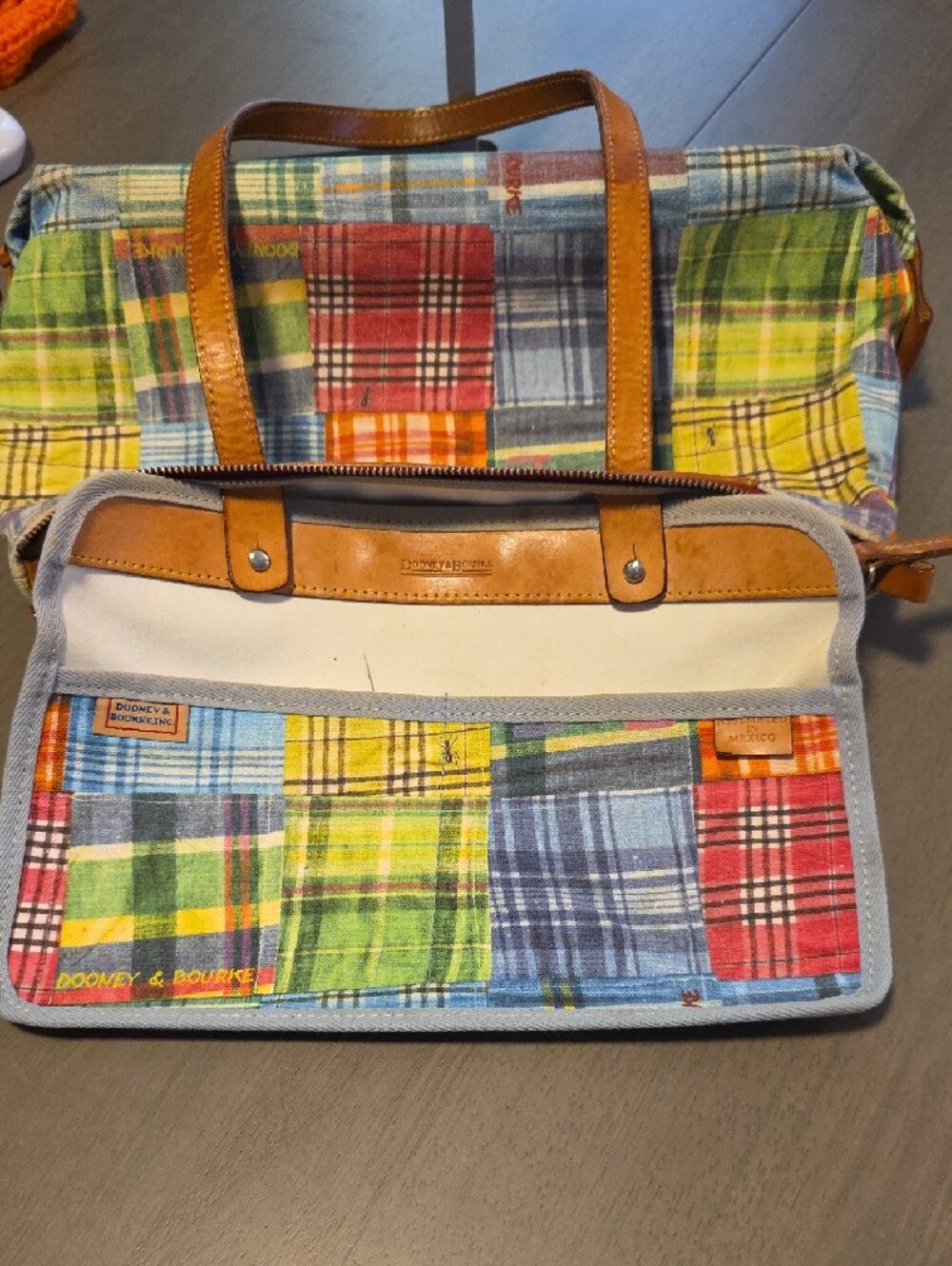 Doone & Bourke Madras Plaid Patchwork "Ant Picnic" Satchel & Card Case - Picture 8 of 13